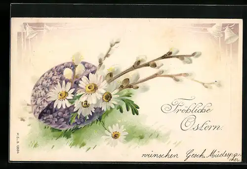 AK Osterei mit Blumen