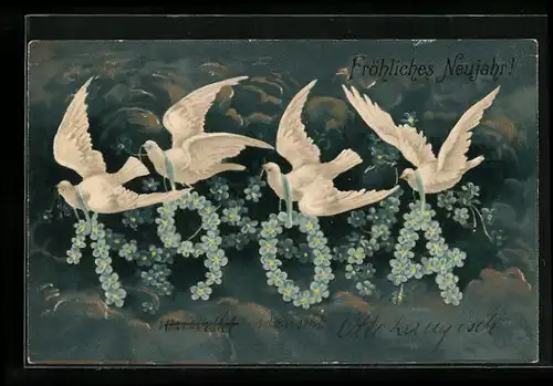 AK Jahreszahl 1904 aus Vergissmeinnicht mit Tauben