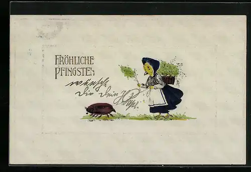 AK Osterküken mit Maikäfer