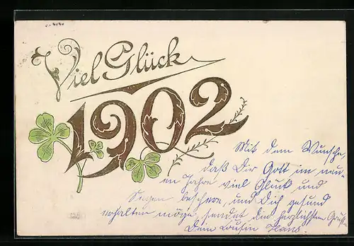 AK Jahreszahl 1902 mit Kleeblättern