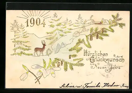 AK Jahreszahl 1904 mit Tannenzweigen