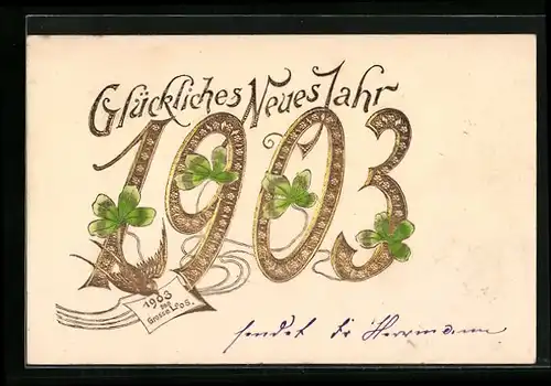 AK Jahreszahl 1903 mit Kleeblättern