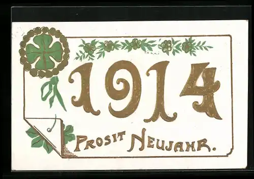 AK Jahreszahl 1914 mit Kleeblatt