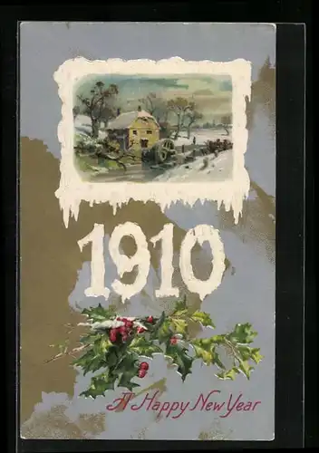 AK Jahreszahl 1910 mit verschneiter Landschaft