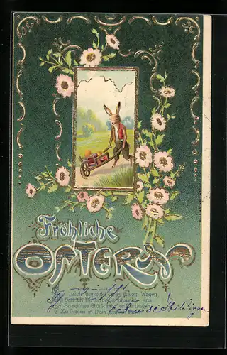 AK Osterhase mit Ostereikarren