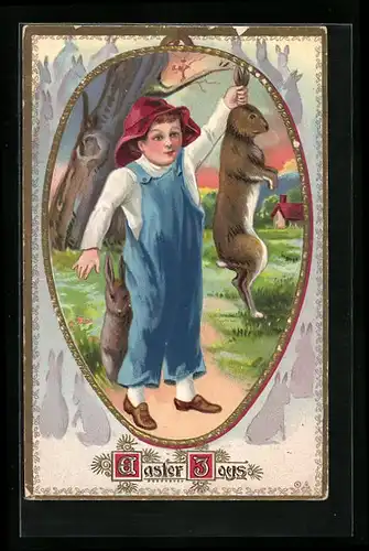 AK Junge zieht Osterhase an den Ohren
