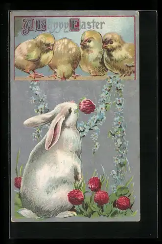 AK Osterhase mit Kleeblatt in der Schnauze