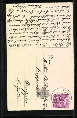 AK Kleine Zwerge mit Kleeblättern und Hufeisen