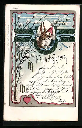 AK Zwerg und Osterhase feiern zusammen Ostern
