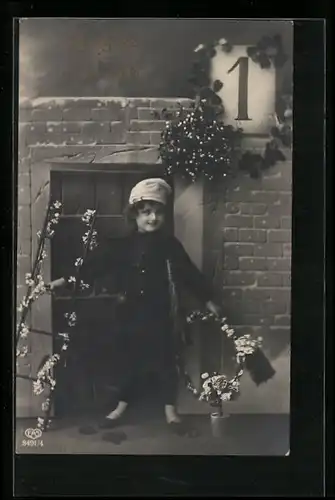 AK Schornsteinfeger mit Leiter und Blumen