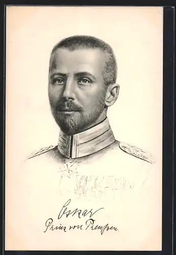 AK Porträtzeichnung Prinz Oskar von Preussen in Uniform