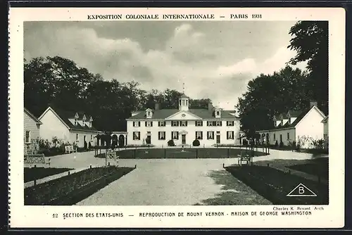 AK Paris, Exposition coloniale internationale 1931, Section des Etats, Maison de George Washington