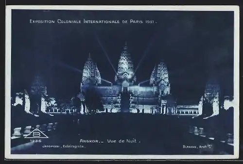 AK Paris, Exposition coloniale internationale 1931, Temple d`Angkor-vat, vue du nuit