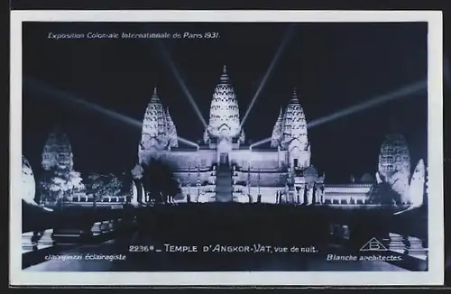 AK Paris, Exposition coloniale internationale 1931, Temple d`Angkor-vat, vue du nuit