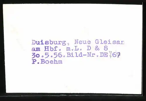 Fotografie P. Boehm, Ansicht Duisburg, Strassenbahn - Triebwagen Nr. 283 & Nr. 58 am Hauptbahnhof