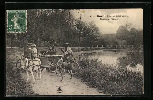 AK Rueil, Etang de Saint-Cucufa, Chemin de Ceinture, charette avec âne