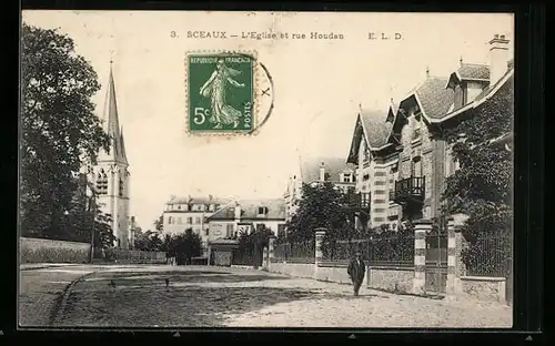 AK Sceaux, L`Eglise et rue Houdan