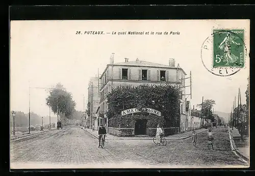 AK Puteaux, Le quai Nationale et la rue de Paris