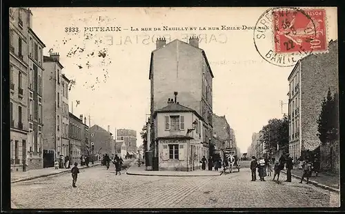 AK Puteaux, La rue de Neuilly et la rue Emile-Duclaux