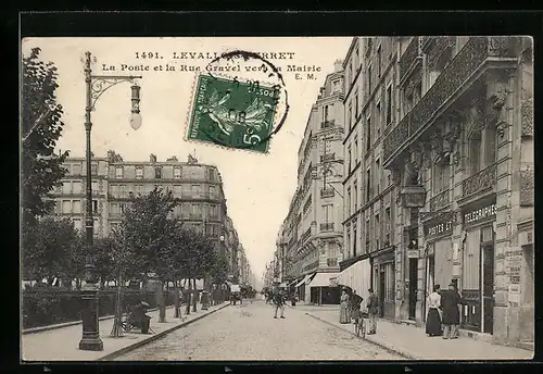 AK Levallois-Perret, La Poste et la Rue Gravel vers la Mairie