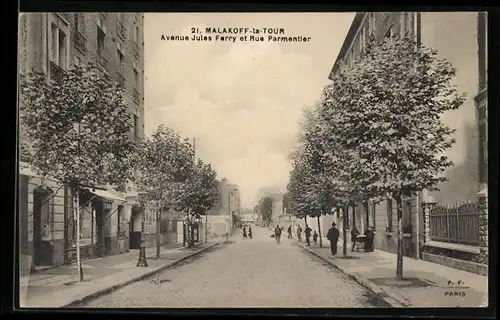 AK Malakoff-la-Tour, Avenue Jules Ferry et Rue Parmentier