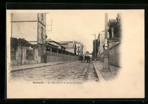 AK Malakoff, Le Marche et le poste de police um 1900