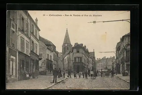 AK Colombes, Rue de Verdun et Rue du Moutiers