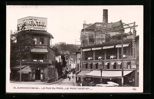 AK Suresnes, La Rue du Pont, Le Mont Valérien