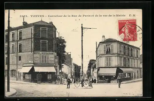 AK Vanves, Carrefour de la Rue de Paris et la rue de la Mairie