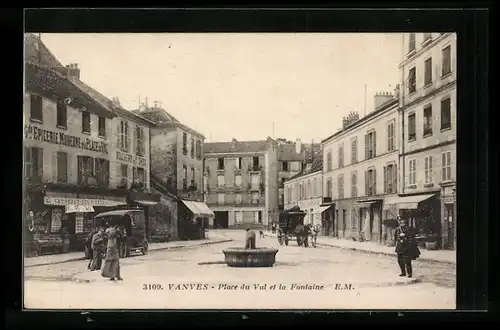 AK Vanves, Place du Val et la Fontaine
