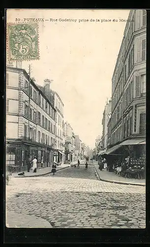 AK Puteaux, Rue Godefrey prise de la place du Marche