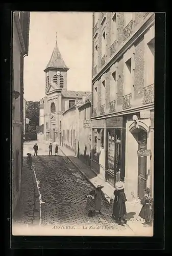 AK Asnières, La Rue de l`Eglise