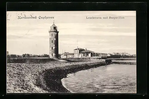AK Cuxhaven, Leuchtturm und Seepavillon