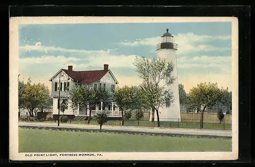 AK Fortress Monroe, Old Point Light, Strandhaus mit Leuchtturm