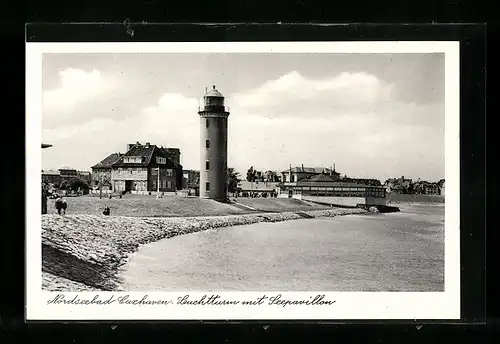 AK Cuxhaven, Leuchtturm mit Seepavillon