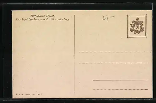 AK Roter Sand Leuchtturm wird von Wellen umtost, Passagierschiff am Horizont
