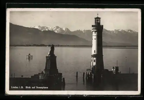 AK Lindau i. B., Blick auf Scesaplan, Leuchtturm