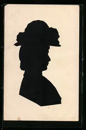 AK Dame mit Hut im Profil, Scherenschnitt