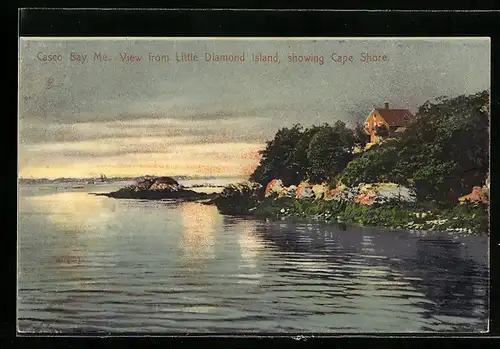 AK Casco Bay, ME, View from Little Diamond Island, showing Cape Shore