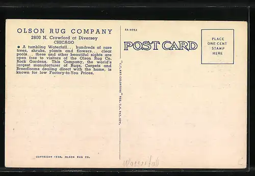AK Chicago, IL, Waterfall and Rock Gardens in Olson Park, surrounding Olson Rug Company, Crawford and Diversey Ave.