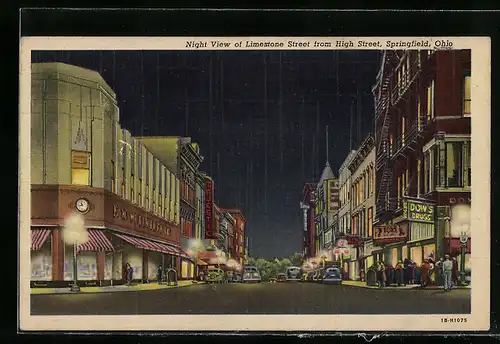 AK Springfield, OH, Night View of Limestone Street from Hight Street