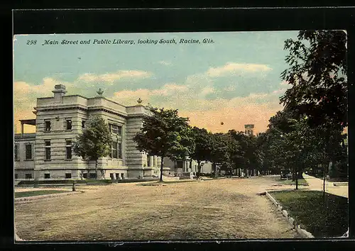 AK Racine, WI, Main Street and Public Library, looking South