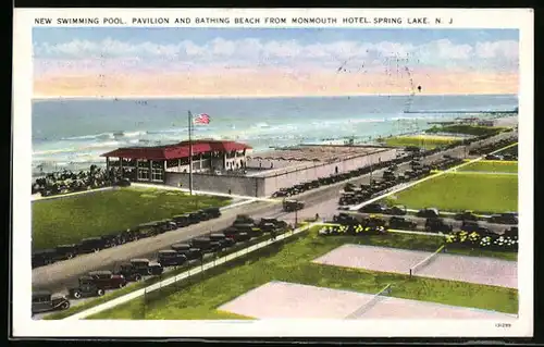 AK Spring Lake, NJ, New Swimming Pool, Pavilion and Bathing Beach from Monmouth Hotel
