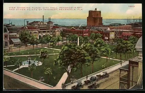 AK Pensacola Bay, FL, View Showing Plaza City Hall and other Points of Interest