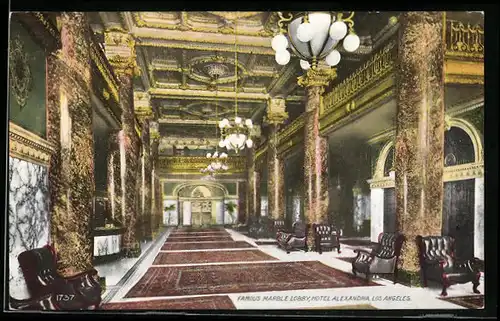 AK Los Angeles, CA, Famous Marble Lobby, Hotel Alexandria