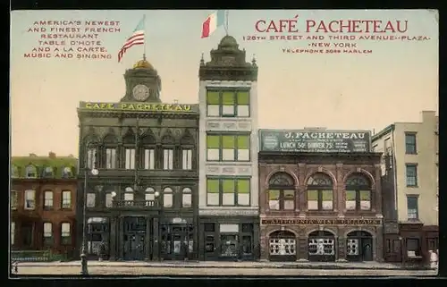 AK New York, NY, Café Pacheteau, 128th Street and Third Avenue - Plaza