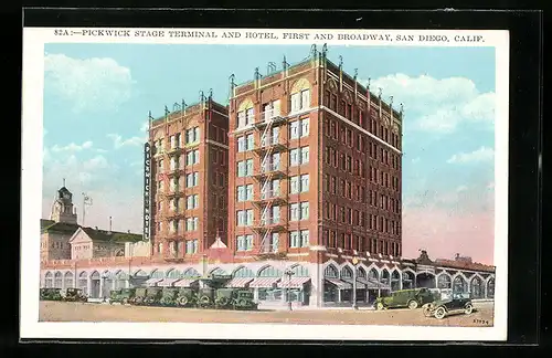 AK San Diego, CA, Pickwick Stage Terminal and Hotel, First and Broadway