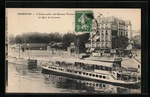 AK Suresnes, L`Embarcadere des Bateaux Parisiennes, Le Quai de Suresnes