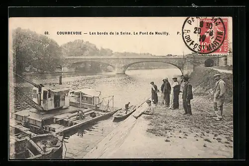 AK Courbevoie, Les bords de la Seine, Le Pont de Neuilly