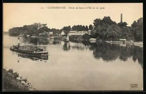 AK Courbevoie, Bords de Seine à l`Ile de la Jatte